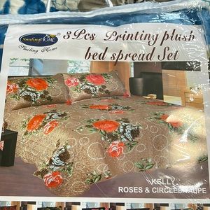 New 3 pcs printing plush bed spread set